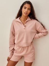 REFORMATION Marla Button Sweatshirt | polo style open neck sweatshirts