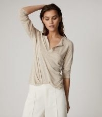 REISS NADINE FINE JERSEY OPEN NECK TOP NEUTRAL / long sleeve tops