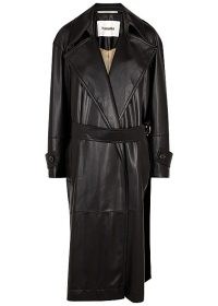 NANUSHKA Amal black faux leather trench coat ~ longline oversized lapel coats