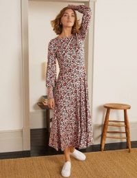 BODEN Naomi Smocked Jersey Dress / long sleeve floral dresses / midi length