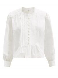 ISABEL MARANT ÉTOILE Okina pintucked gathered-cotton poplin blouse | white volume sleeve blouses