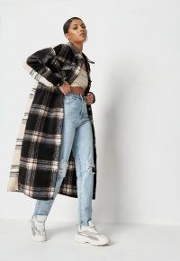 MISSGUIDED petite black brushed check splice longline shacket – long checked shackets