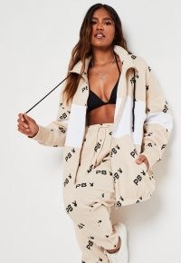 MISSGUIDED playboy x missguided stone extreme oversized repeat print colourblock zip through sweatshirt – bunny prints – printed zip up sweatshirts – bunnies