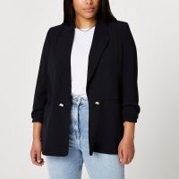 RIVER ISLAND Plus black soft blazer ~ smart plus sixe jackets ~ ruched sleeve blazers