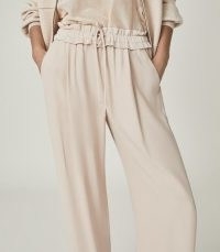 REISS RAYA WIDE LEG TROUSERS BLUSH / drawcord gathered waist pants