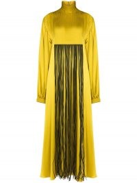 Roksanda fringe detail front silk dress ~ high neck maxi dresses