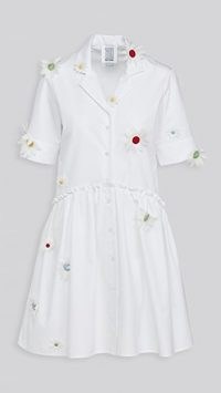 Rosie Assoulin Short Gathered Shirtdress White Daisy /floral applique dresses