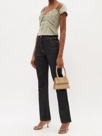 JACQUEMUS Tovallo ruched linen-blend bustier top / fitted cap sleeve tops