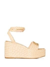 Valentino Garavani metallic VLOGO 90mm wedge espadrilles ~ chunky raffia espadrille wedges