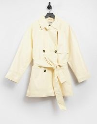 Weekday Janis short trench coat in cream patent ~ double breasted coats