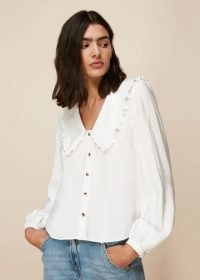 WHISTLES OVERSIZED COLLAR DETAIL TOP in White / feminine large collared blouse