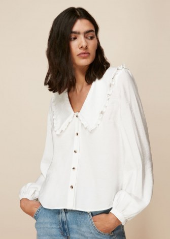 WHISTLES OVERSIZED COLLAR DETAIL TOP in White / feminine large collared blouse