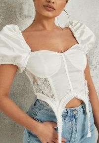 Missguided white satin lace suspender detail crop top | follow the lingerie style fashion trend | fitted bust tops