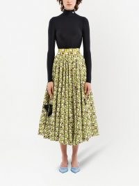 Prada geometric pattern midi full skirt ~ green and brown square print skirts ~ logo fashion