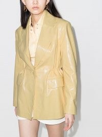 REMAIN high-shine leather blazer in soft yellow ~ shiny gathered-waist blazers