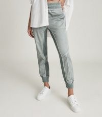 REISS ADRIANNA PANELED LOUNGEWEAR JOGGERS / mint green sport luxe jogging bottoms