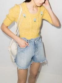 Alessandra Rich floral-embroidered short-sleeve jumper / yellow vintage style jumpers