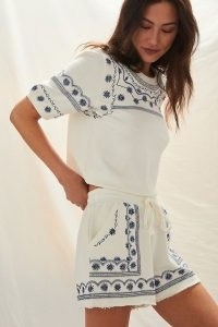 Daily Practice by Anthropologie Lou Embroidered Lounge Set / floral top and shorts loungewear sets