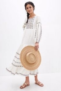 ANTHROPOLOGIE Lucienne Embroidered Maxi Dress / long length cotton summer dresses with floral emboridery