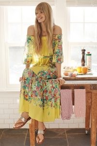 ANTHROPOLOGIE Eliora Off-The-Shoulder Maxi Dress / yellow peasant dresses