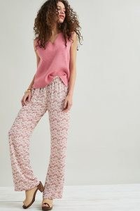 Moliin Farrey Wide-Leg Trousers / pink leaf print pants