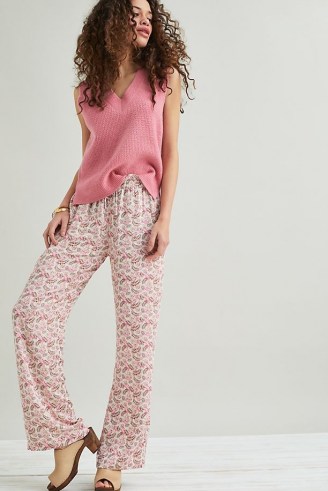 Moliin Farrey Wide-Leg Trousers / pink leaf print pants