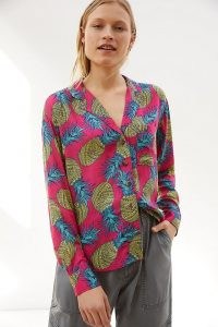 Janine Lecour Pineapple Buttondown Pink Combo / tropical fruit print shirts