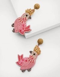 BODEN Beaded Earrings Cockatoo / summer statement bird jewellery / bead embellished drops