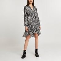 RIVER ISLAND Black animal printed mini shirt dress