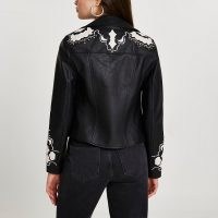 RIVER ISLAND Black western cutwork studded biker jacket