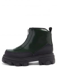 GANNI Zipped topstitched patent-leather boots ~ chunky black boot