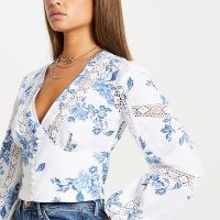 River Island Blue floral lace trim corset top