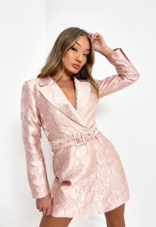 MISSGUIDED blush jacquard belted blazer dress ~ pink luxe style jacket dresses