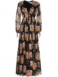 Borgo De Nor Freya floral-print maxi dress / plunge front neckline / long puff sleeves