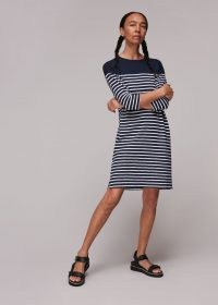 WHISTLES BRETON STRIPE POCKET DRESS / blue striped loose fitting cotton dresses