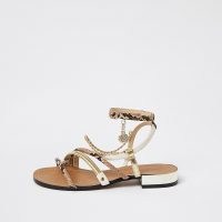 RIVER ISLAND Brown snake print chain trim sandal / strappy summer sandals