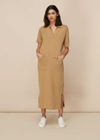 WHISTLES POLO NECK KNIT DRESS – camel brown dresses – effortless style clothing