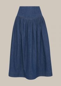 WHISTLES ZIP DETAIL CHAMBRAY MIDI SKIRT – denim summer skirts