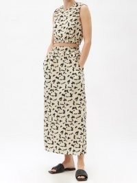 RAEY Elasticated cut-out abstract-print cotton dress ~ beige sleeveless summer dresses