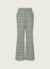 L.K. BENNETT FAYE GREEN CHECK COTTON-BLEND KICK FLARE TROUSERS ~ checked flares