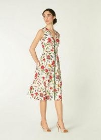 L.K. BENNETT FRIDAY WHITE ROMANCE FLORAL STRETCH COTTON DRESS / sleeveless fit and flare dresses