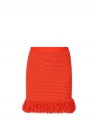 BOTTEGA VENETA Fringed knitted mini skirt in red ~ designer knitwear