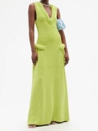 BOTTEGA VENETA Fringed-neckline terry gown in green