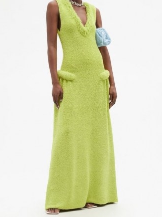 BOTTEGA VENETA Fringed-neckline terry gown in green