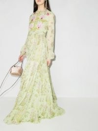 Giambattista Valli floral print silk maxi dress / light green summer gown