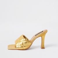 RIVER ISLAND Gold woven square toe mule sandal ~ quilted metallic mules