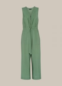 WHISTLES COREY ZIP CASUAL JUMPSUIT – green sleeveless jumpsuits – effortless style