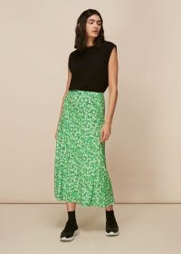 WHISTLES CHERRY BLOSSOM BIAS CUT SKIRT / green floral skirts