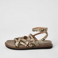 RIVER ISLAND Grey snake print strappy stud sandals