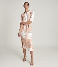 REISS HARPER SCARF PRINT MIDI DRESS NUDE ~ elegant summer event dresses